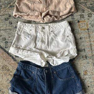 Free People Jean Shorts - Cream, White, and Blue